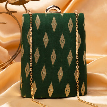 Artklim Green Base Brocade Fabric Ethnic Clutch