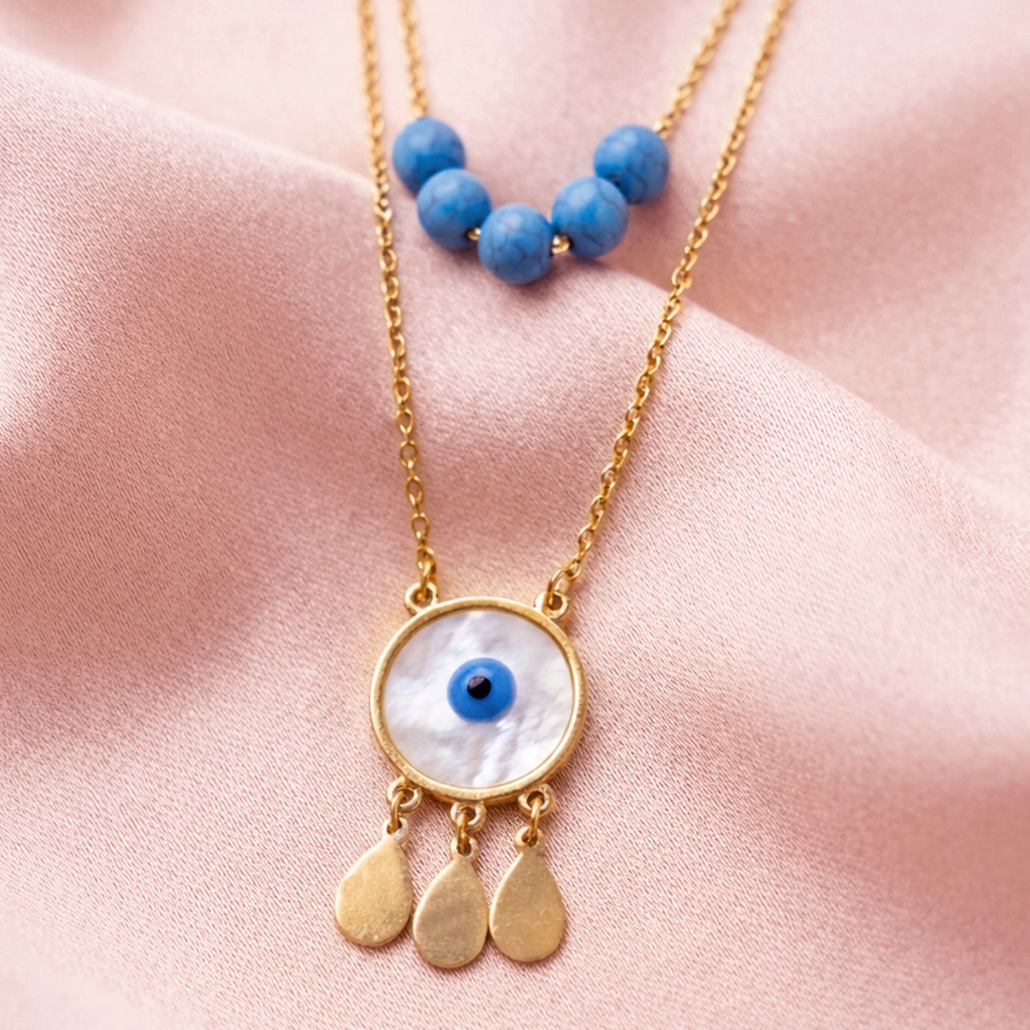 Artklim Turquoise Bead Layered Anti-Tarnish Necklace