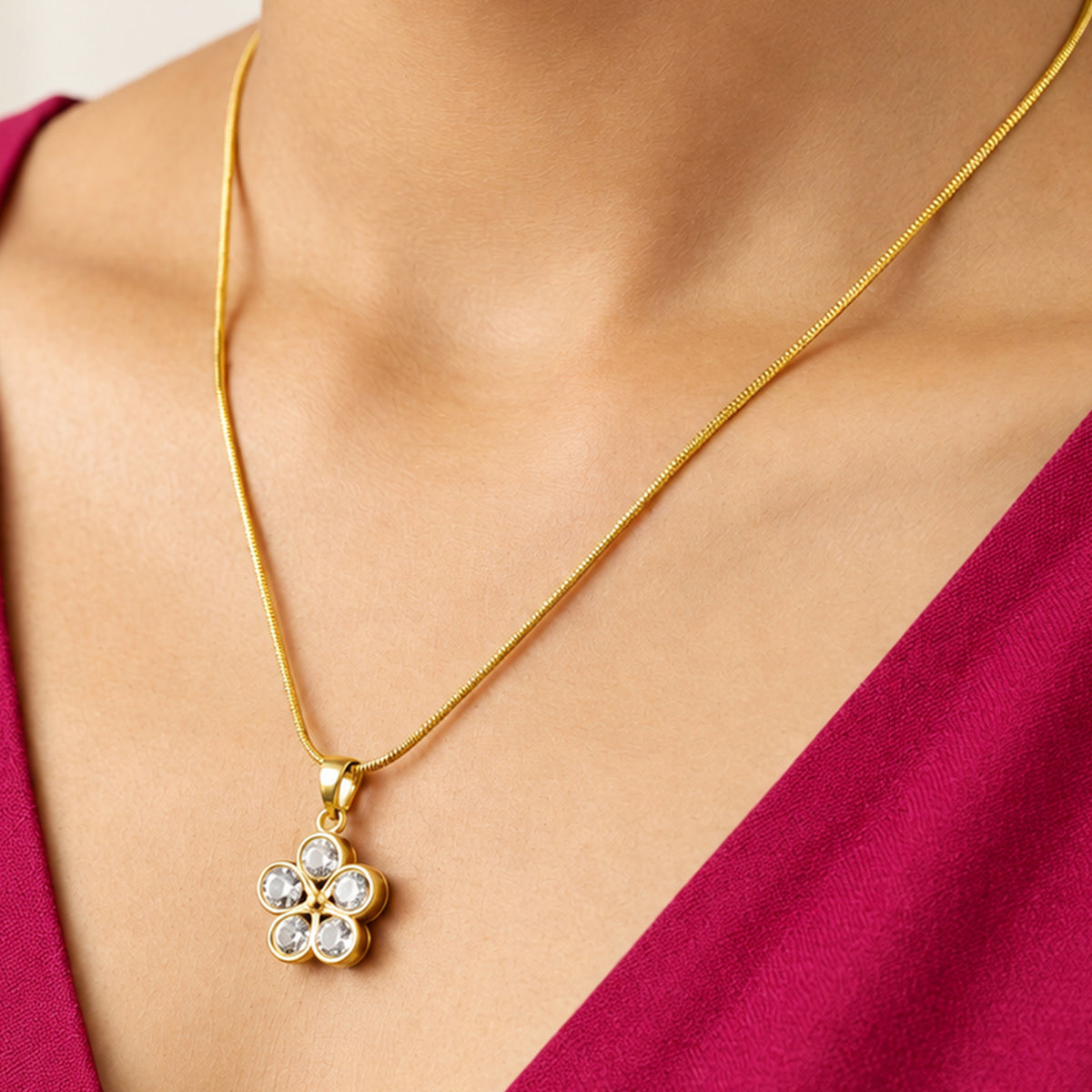 Artklim Elegant Crystal Flower Cut Anti-Tarnish Pendant Necklace