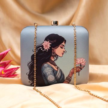 Artklim Lotus Muse Potrait Printed Clutch