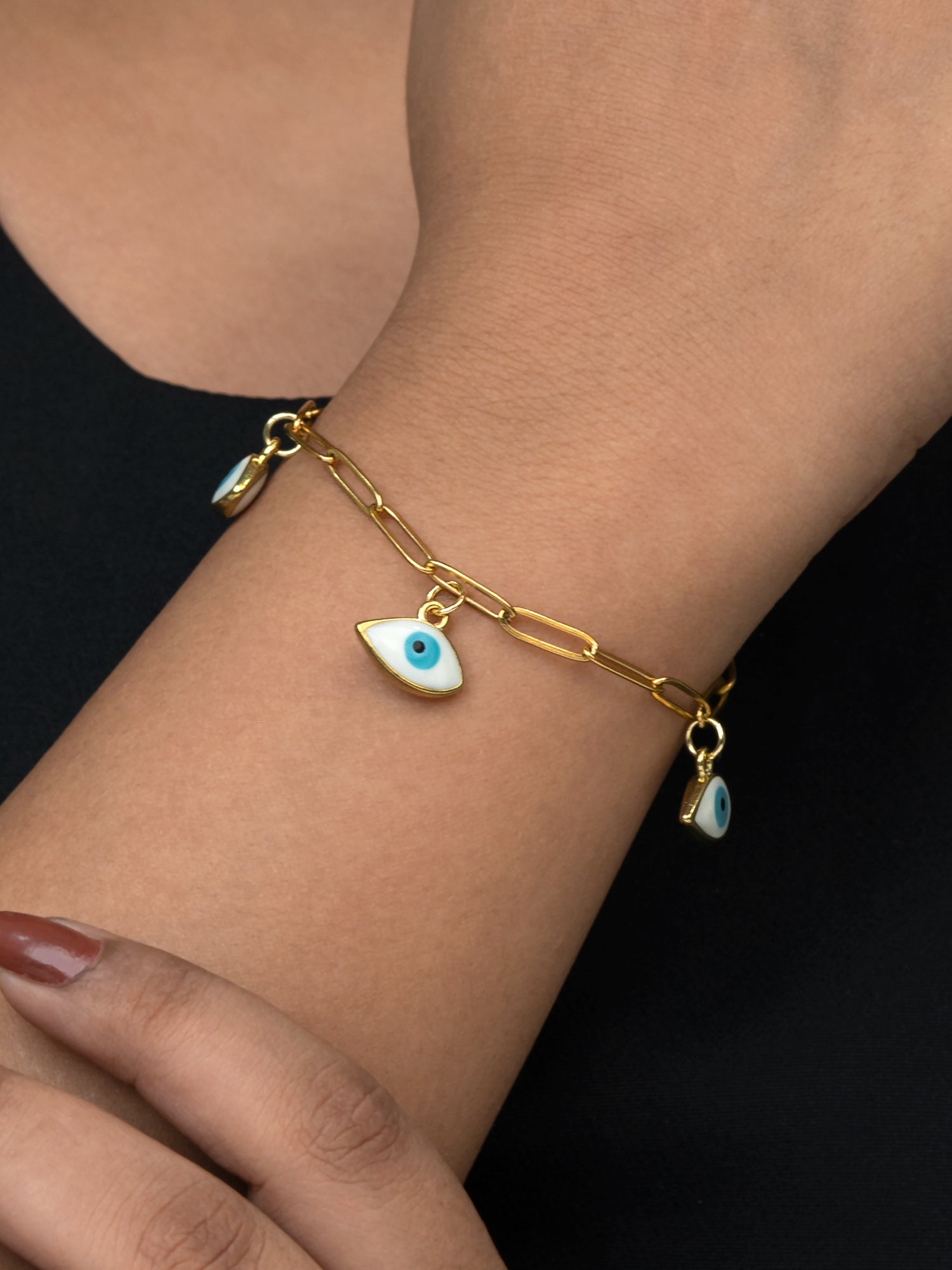 Artklim Gold Plated Anti Tarnish White Evil Eye Chain Bracelet