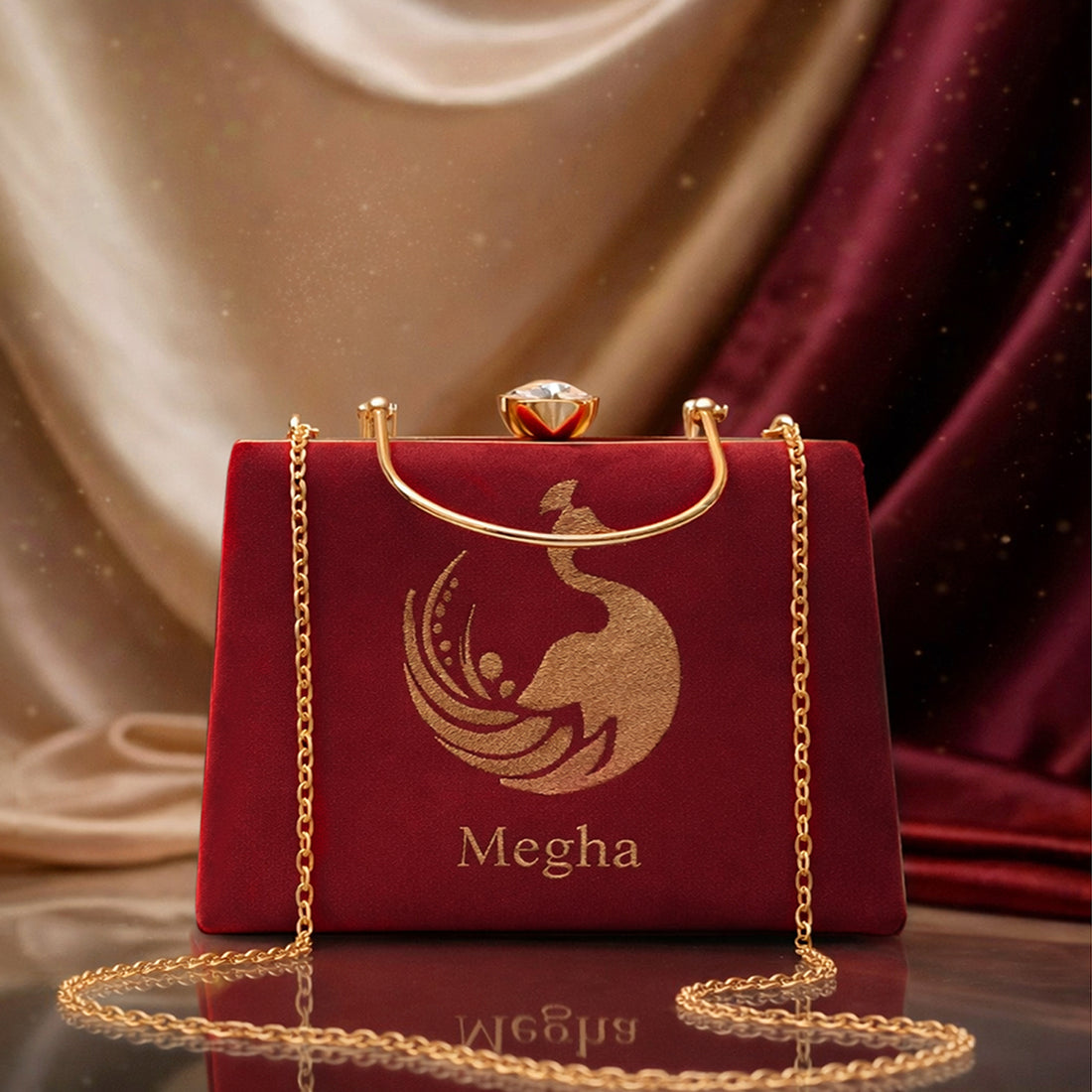 Artklim Crimson Peacock Embroidery Name Customized Clutch