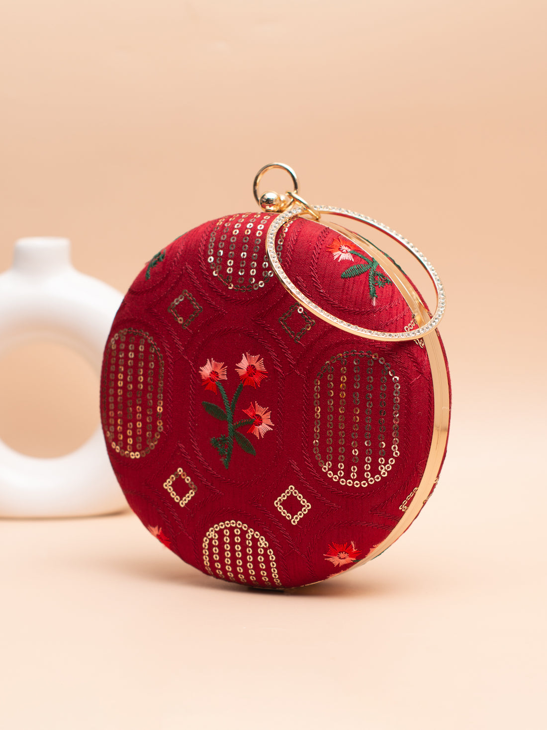 Artklim Red with Sequin Round & Floral Embroidery