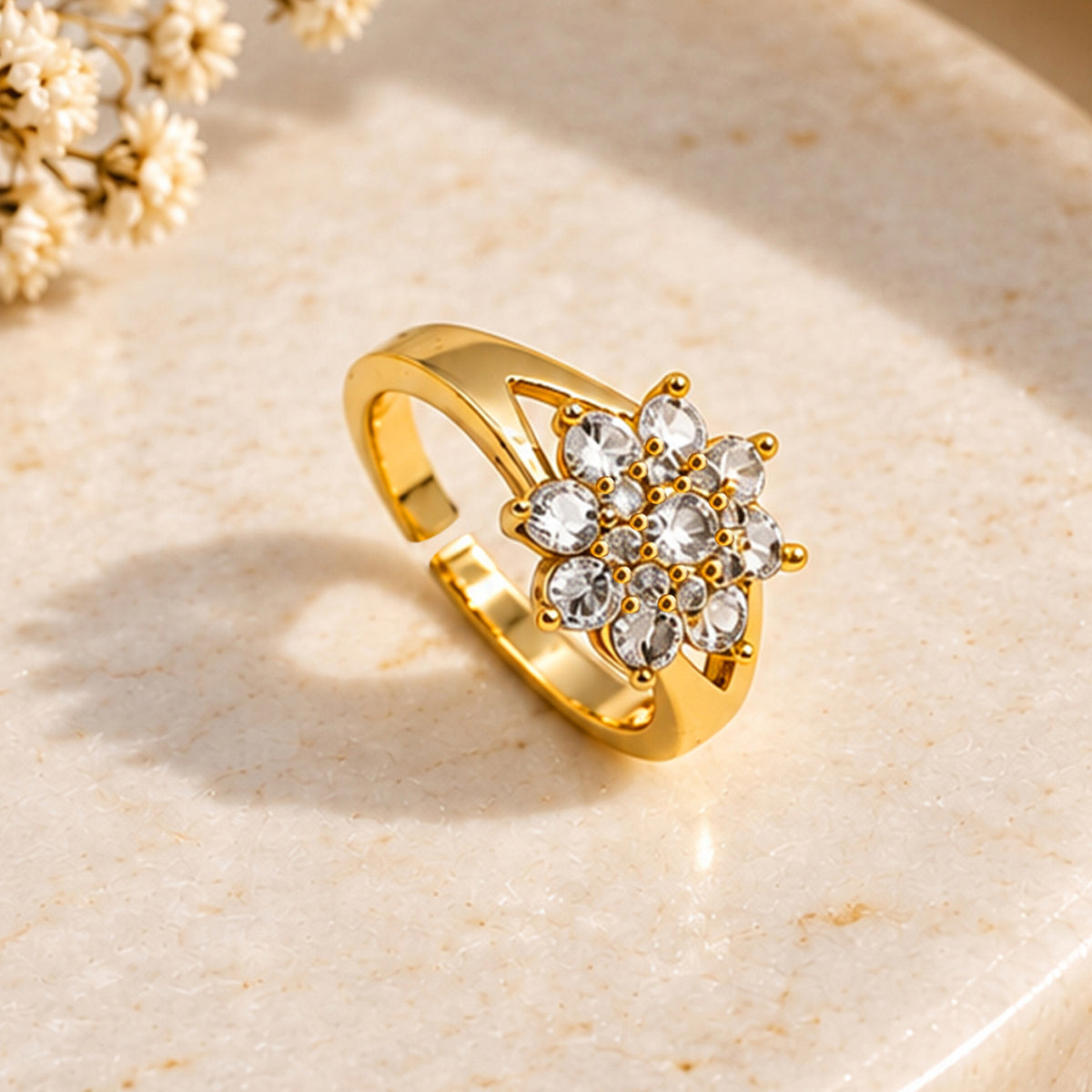 Artklim Elegant Floral Crystal Gold-Tone Anti-Tarnish Ring