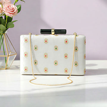 Artklim Elegant Ivory Ethnic Embroidered Clutch
