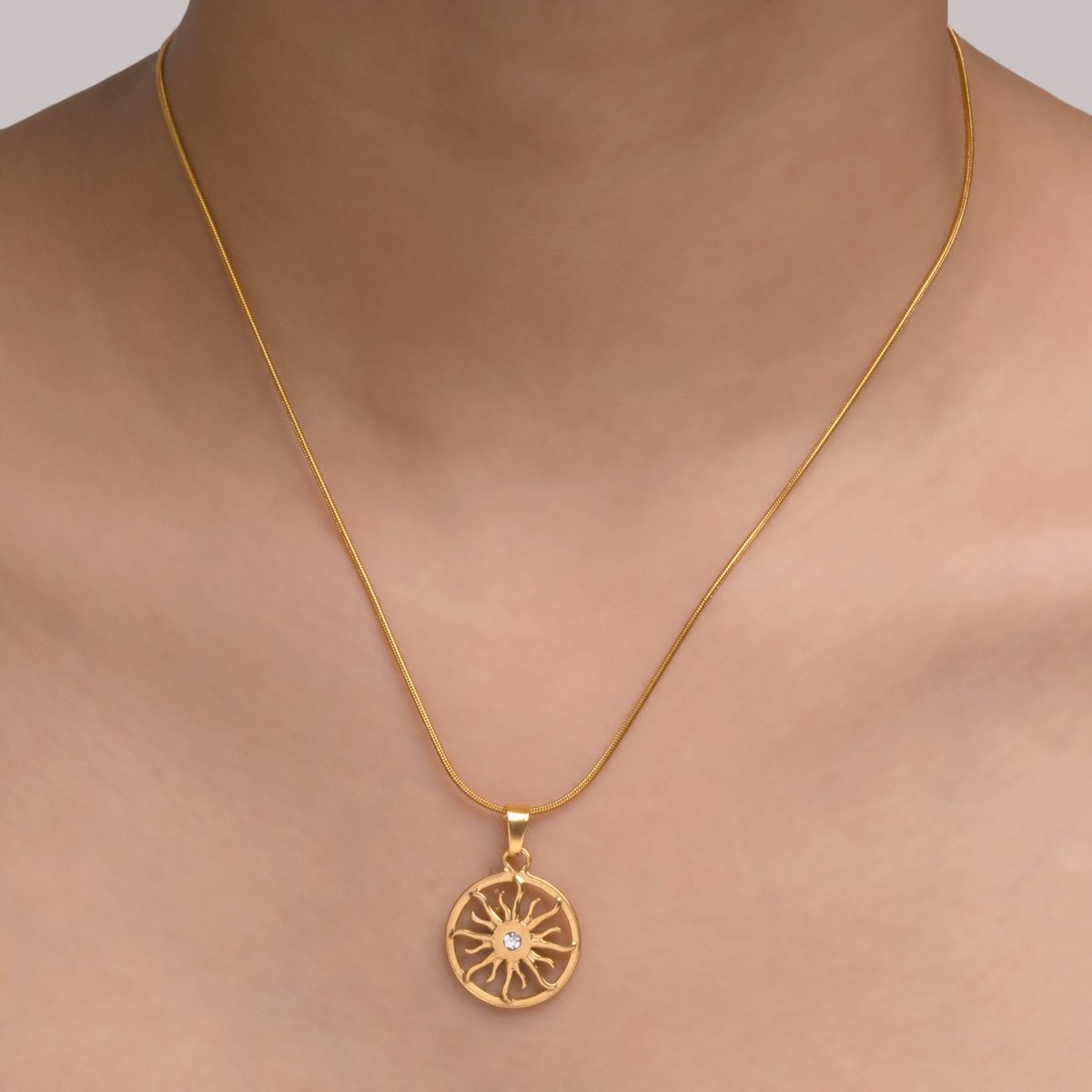 Artklim Gold Plated Radiant Sun Pendant Necklace