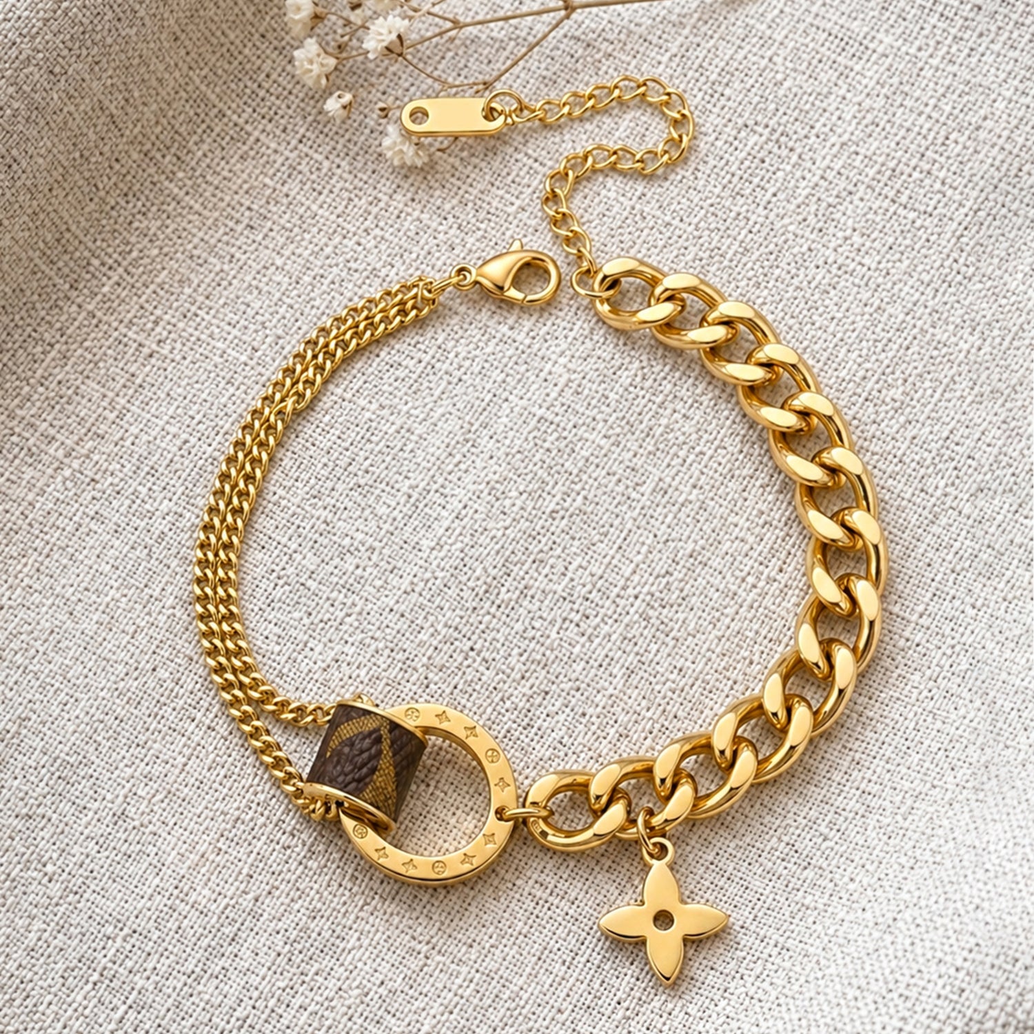 Artklim Designer Link Chain Charm Gold Bracelet Anti-tarnish
