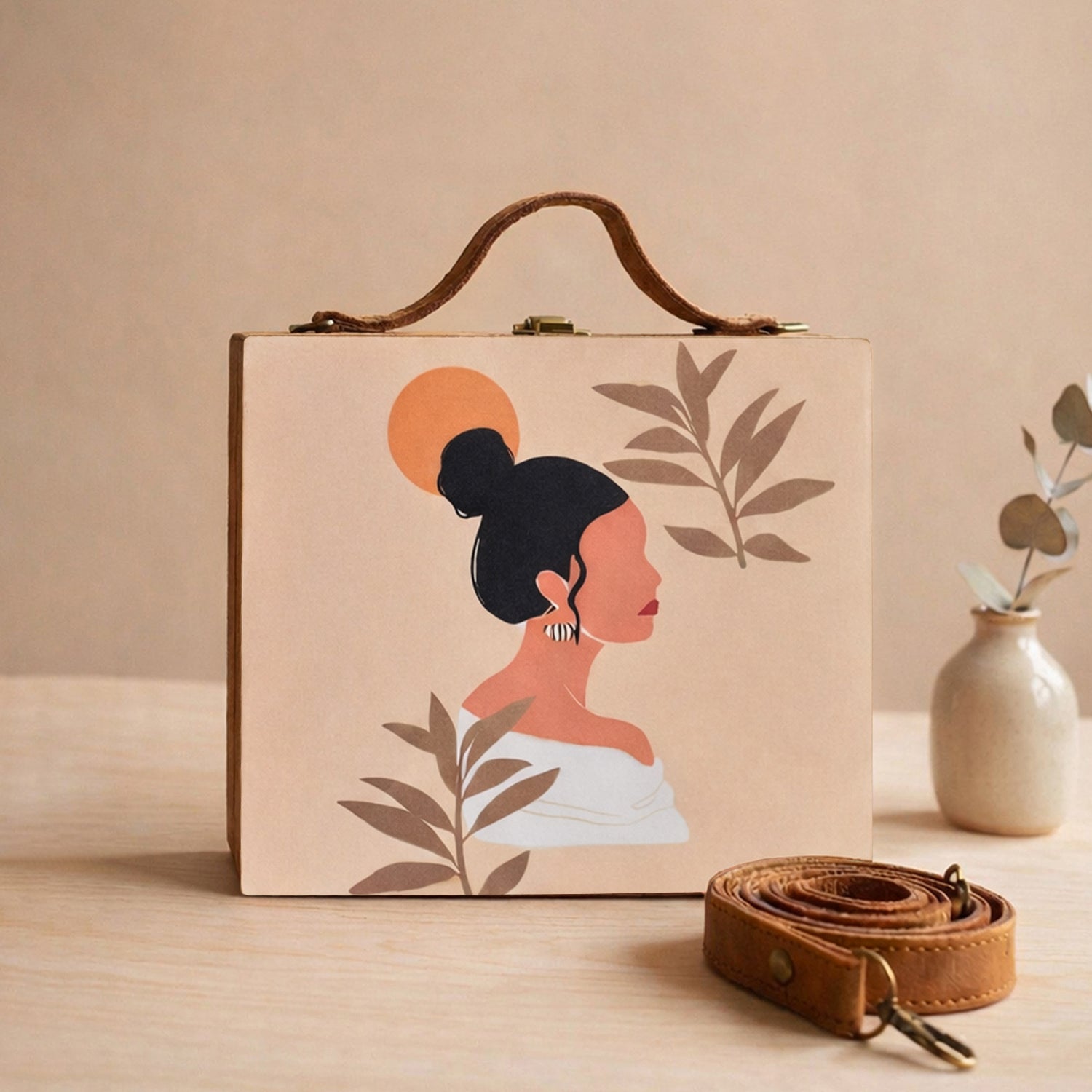 Black Bun Woman Printed Suitcase Style