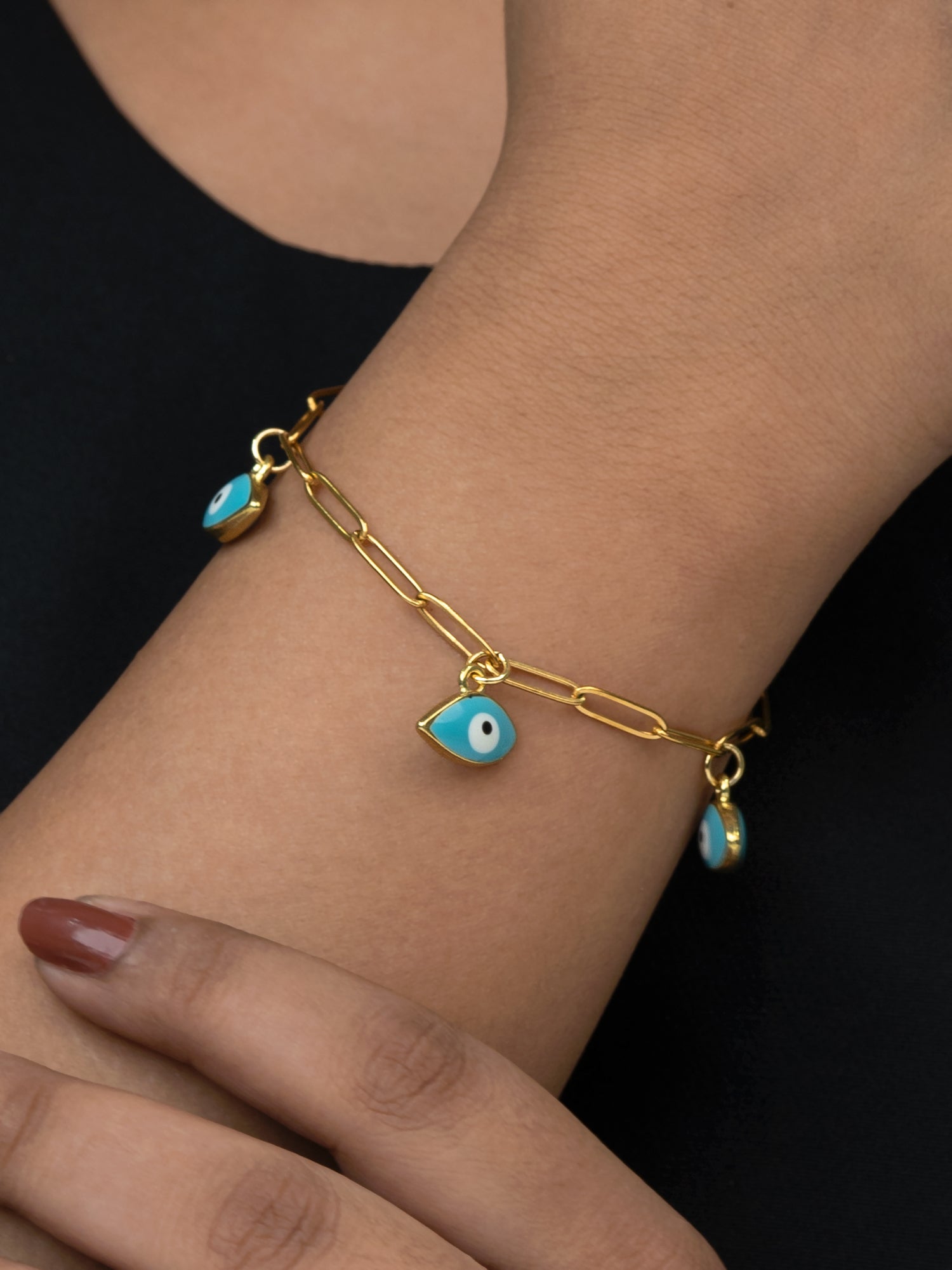Artklim Gold Plated Anti Tarnish Turquoise Evil Eye Chain Bracelet