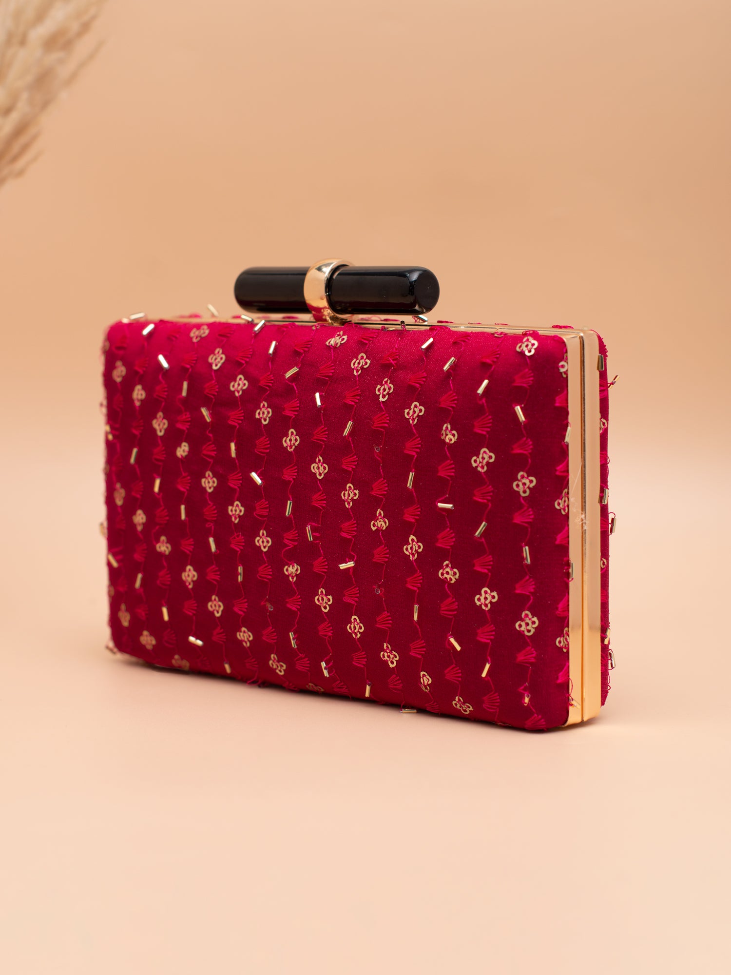 Artklim Golden Glam Maroon Embroidery Clutch
