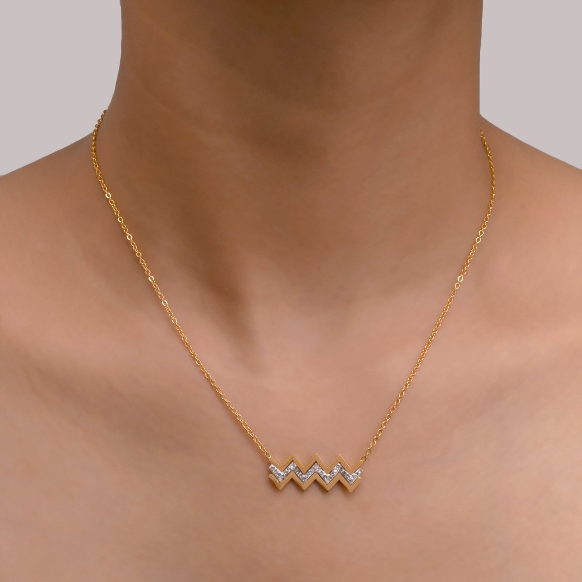 Artklim Gold Plated Zig-Zag Pendant Necklace