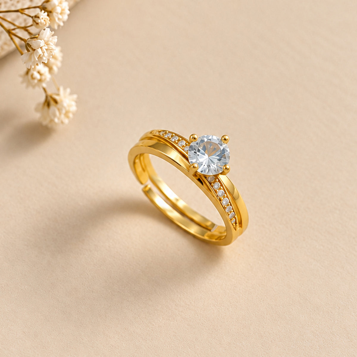 Artklim Classic Solitaire Crystal Gold-Tone Anti-Tarnish Ring