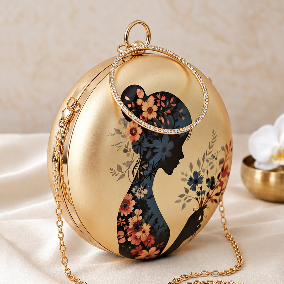 Artklim Floral Silhouette Round Sling Printed Clutch