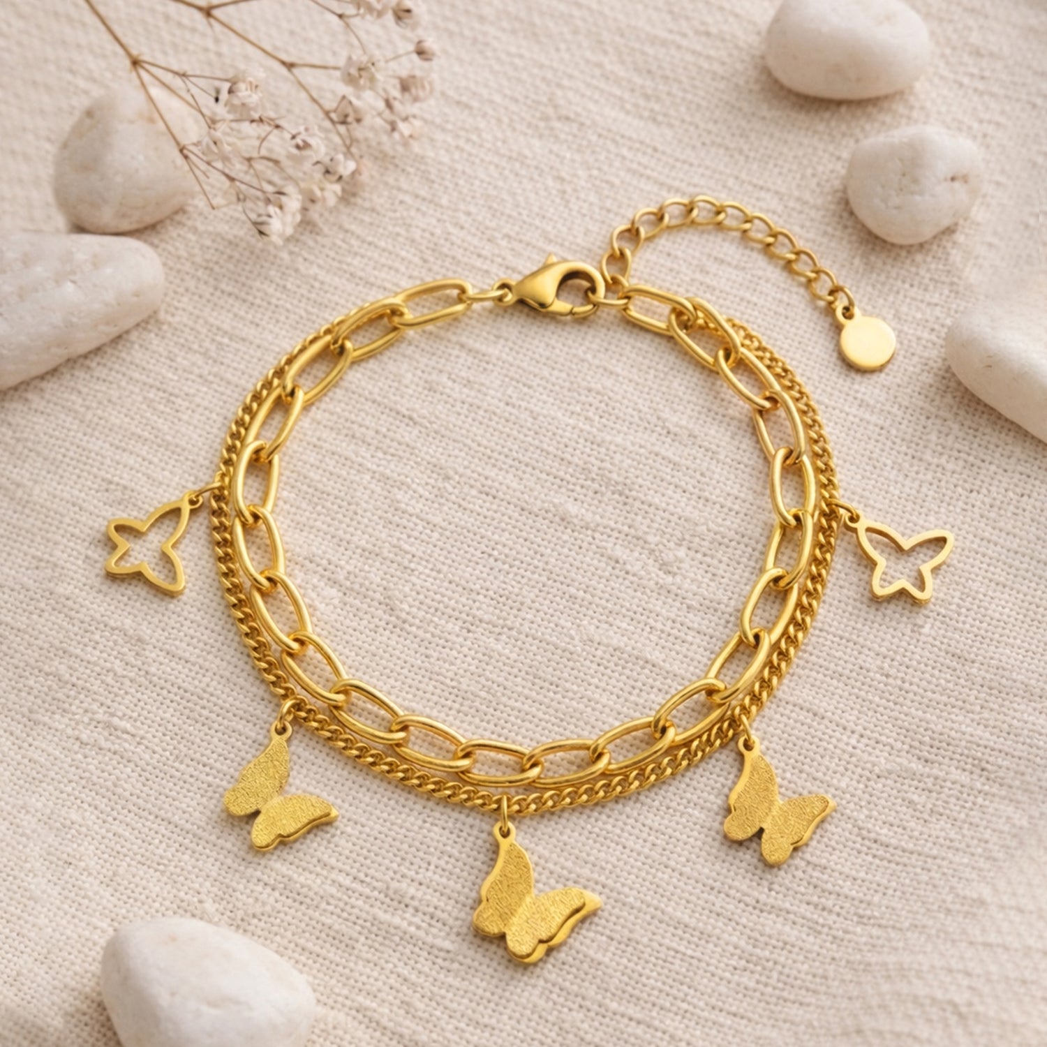 Artklim Golden Butterfly Charm Anti-Tarnish Bracelet