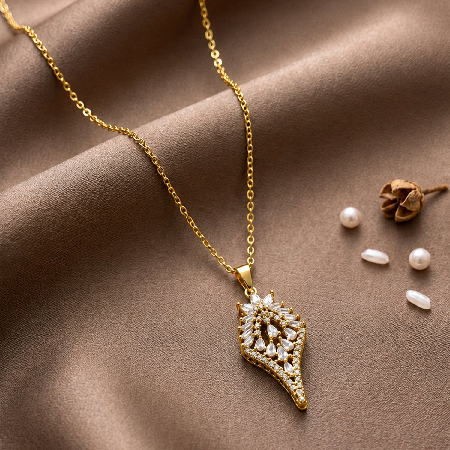 Artklim Crystal Leaf Designer Gold Anti-Tarnish Pendant Necklace