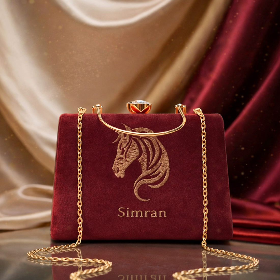 Artklim Horse Embroidery Name Customized Clutch