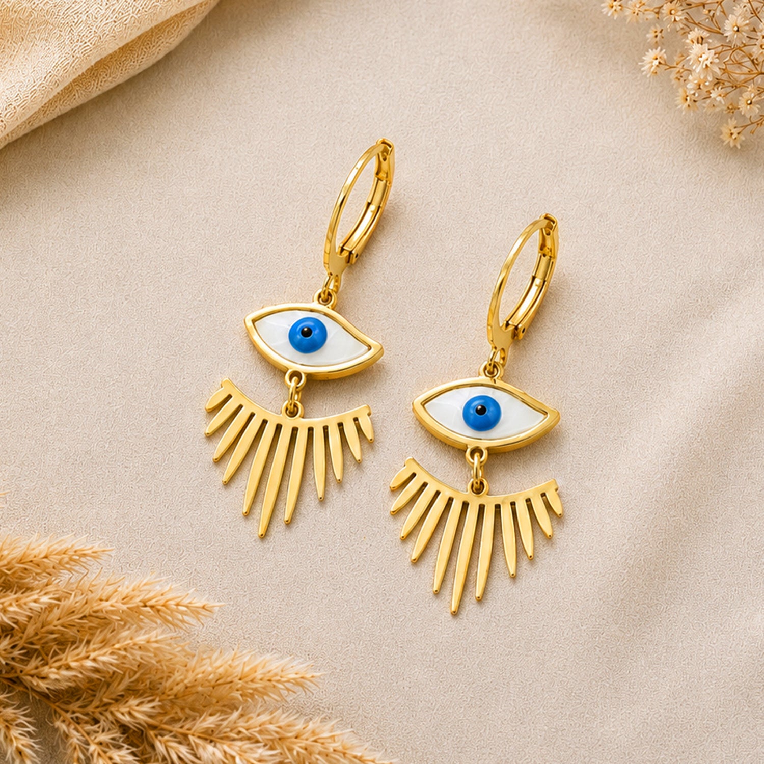 Artklim Blue Evil Eye Fringe Hoop Anti-Tarnish Earring