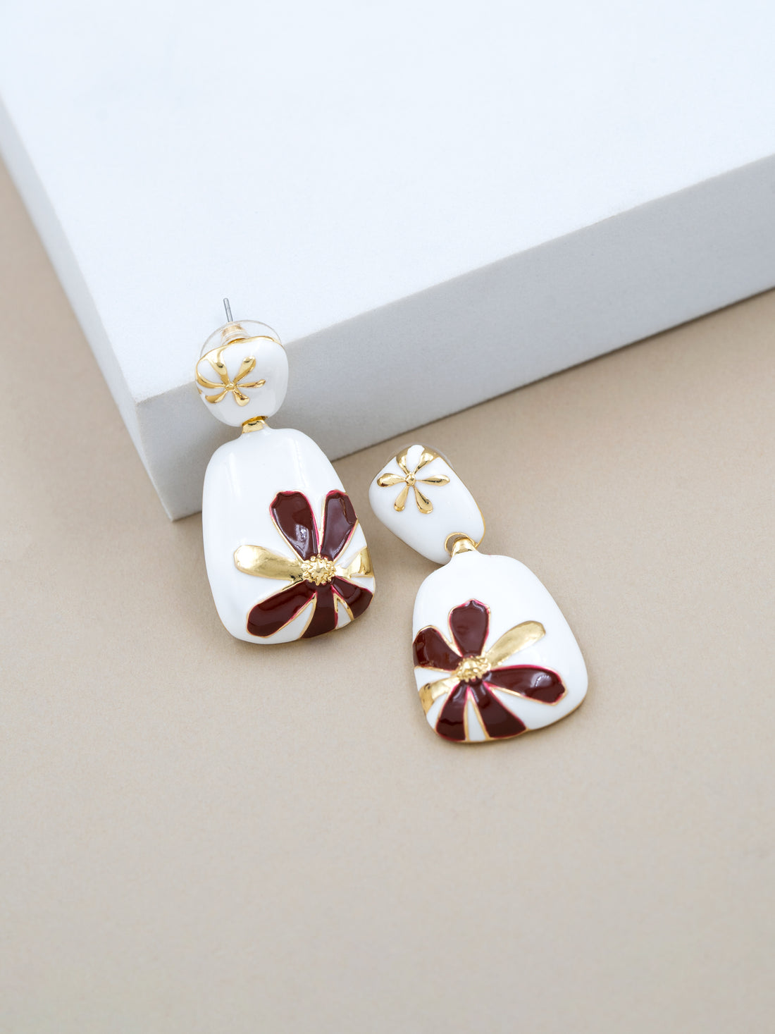 Artklim Red & White Floral Drop Anti Tarnish Earrings