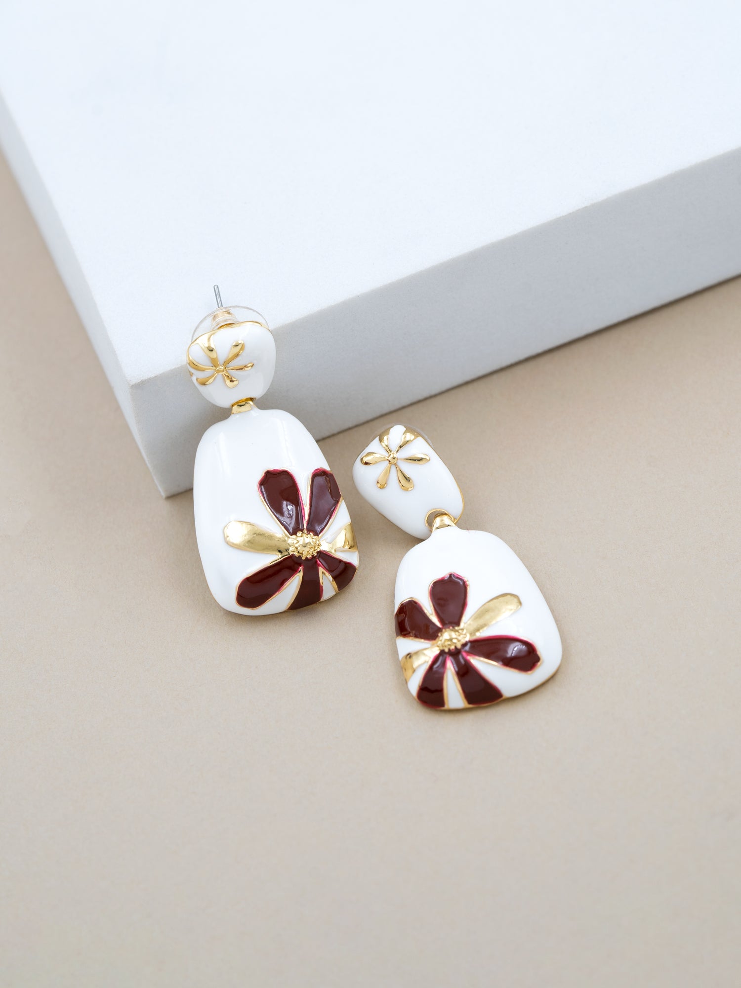 Artklim Red & White Floral Drop Anti Tarnish Earrings