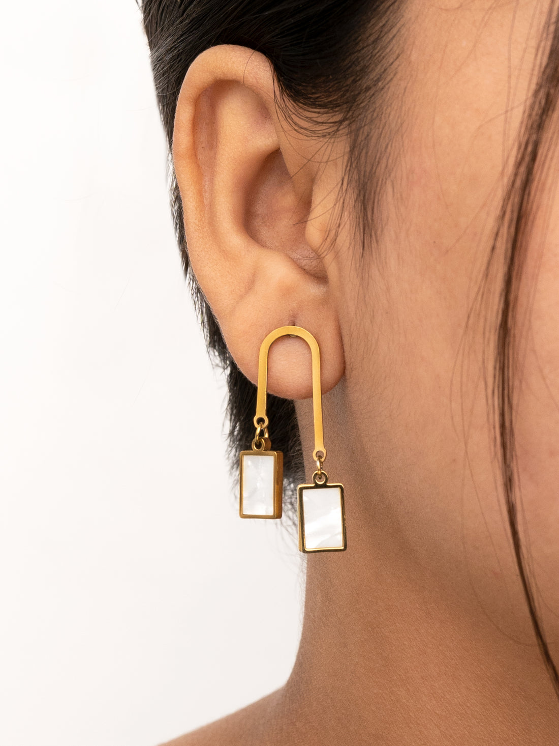 Artklim Geometric Mother of Pearl Anti-Tarnish Earrings