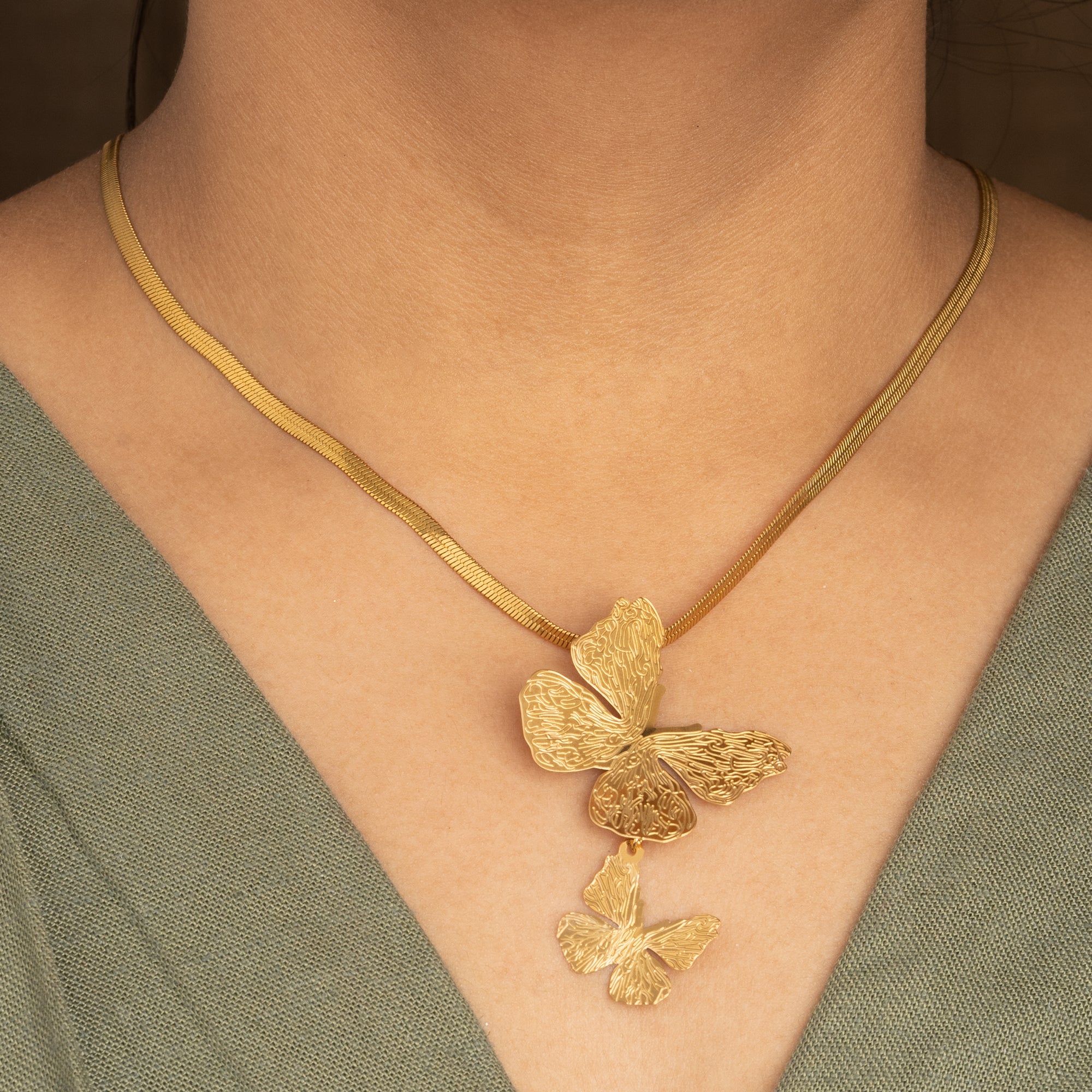 Artklim  Golden Butterfly Duo Pendant Necklace