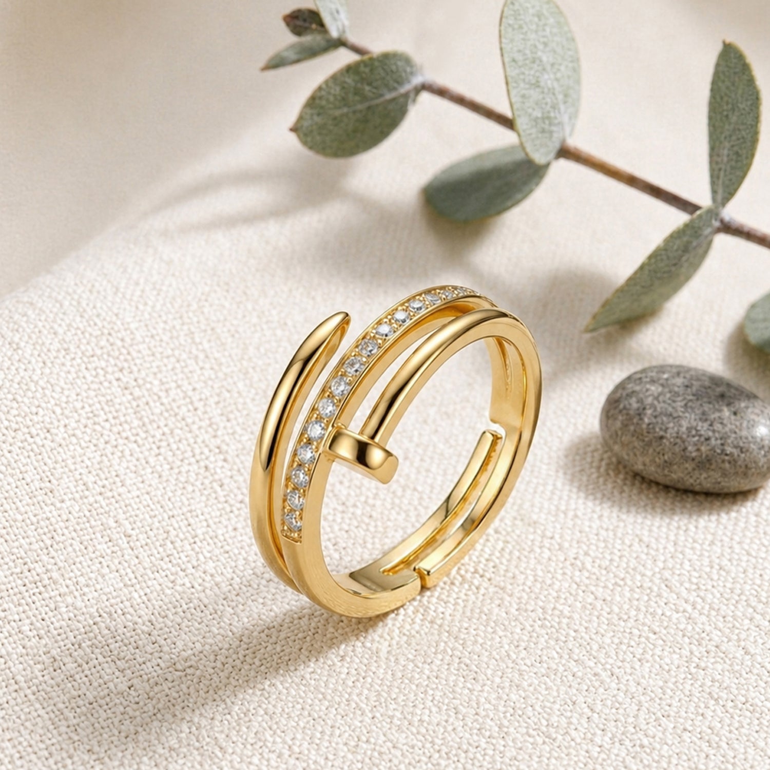 Artklim Modern Dual Band with Pavé Crystal Anti-Tarnish Ring