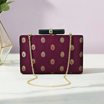 Artklim Maroon Floral Ethnic Embroidered Clutch