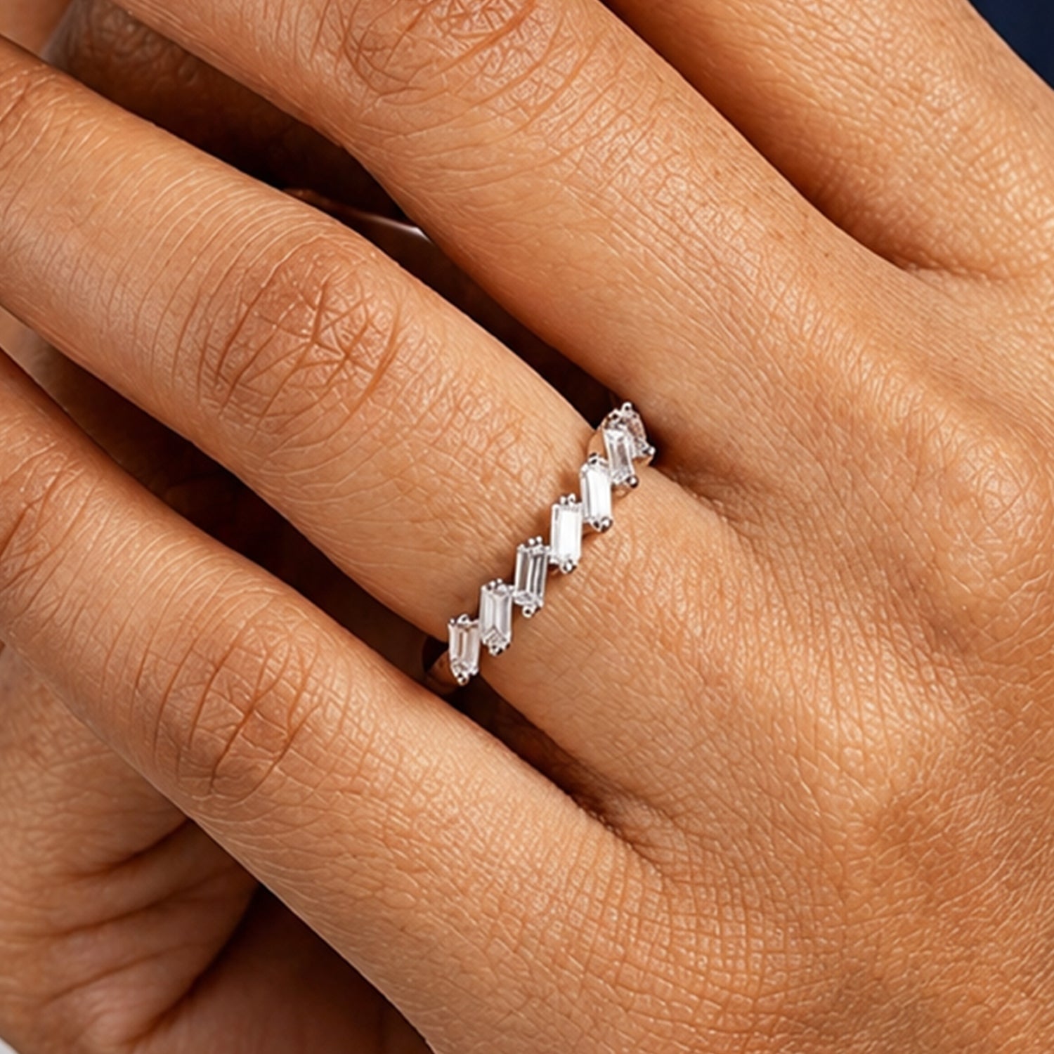 Artklim Silver-Tone Baguette Adjustable Crystal Anti-Tarnish Ring