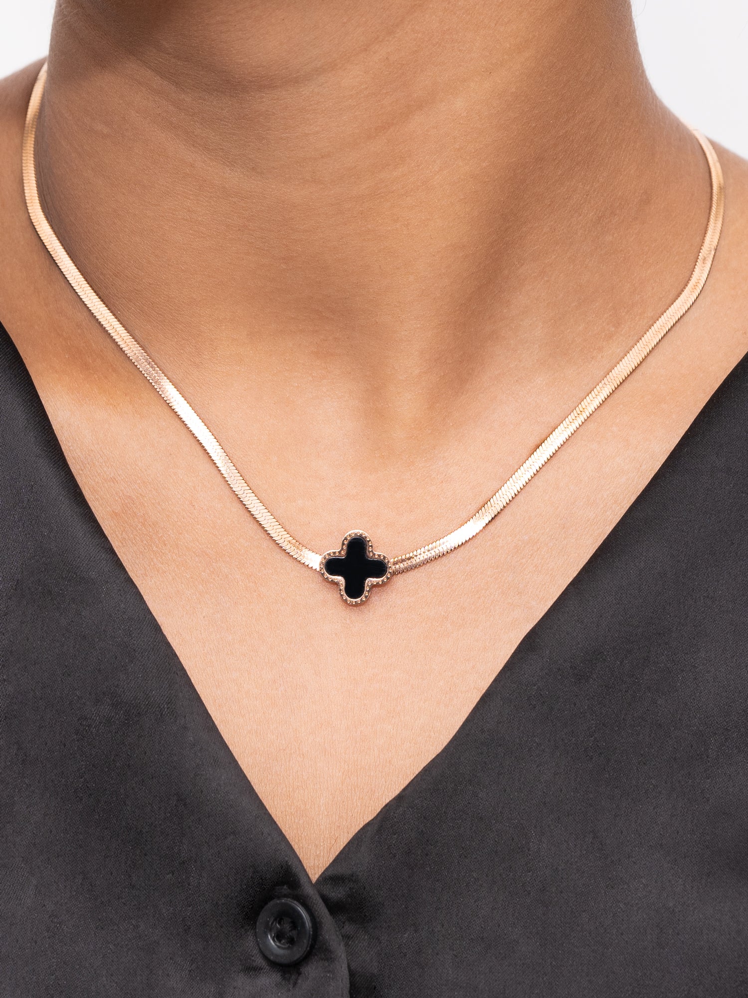 Artklim Gold Plated Black Clover Anti-Tarnish Necklace