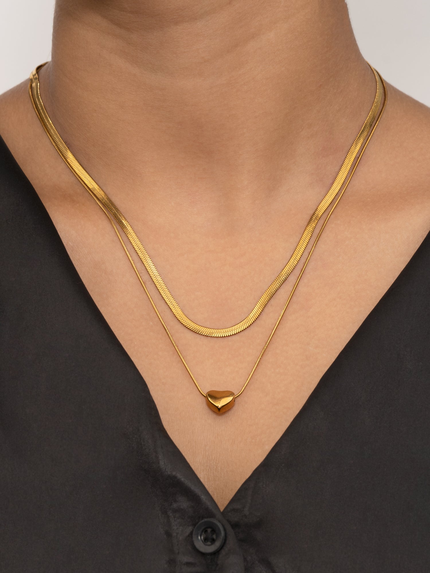 Arklim Golden Heart Herringbone Duo Anti Tarnish Pendant