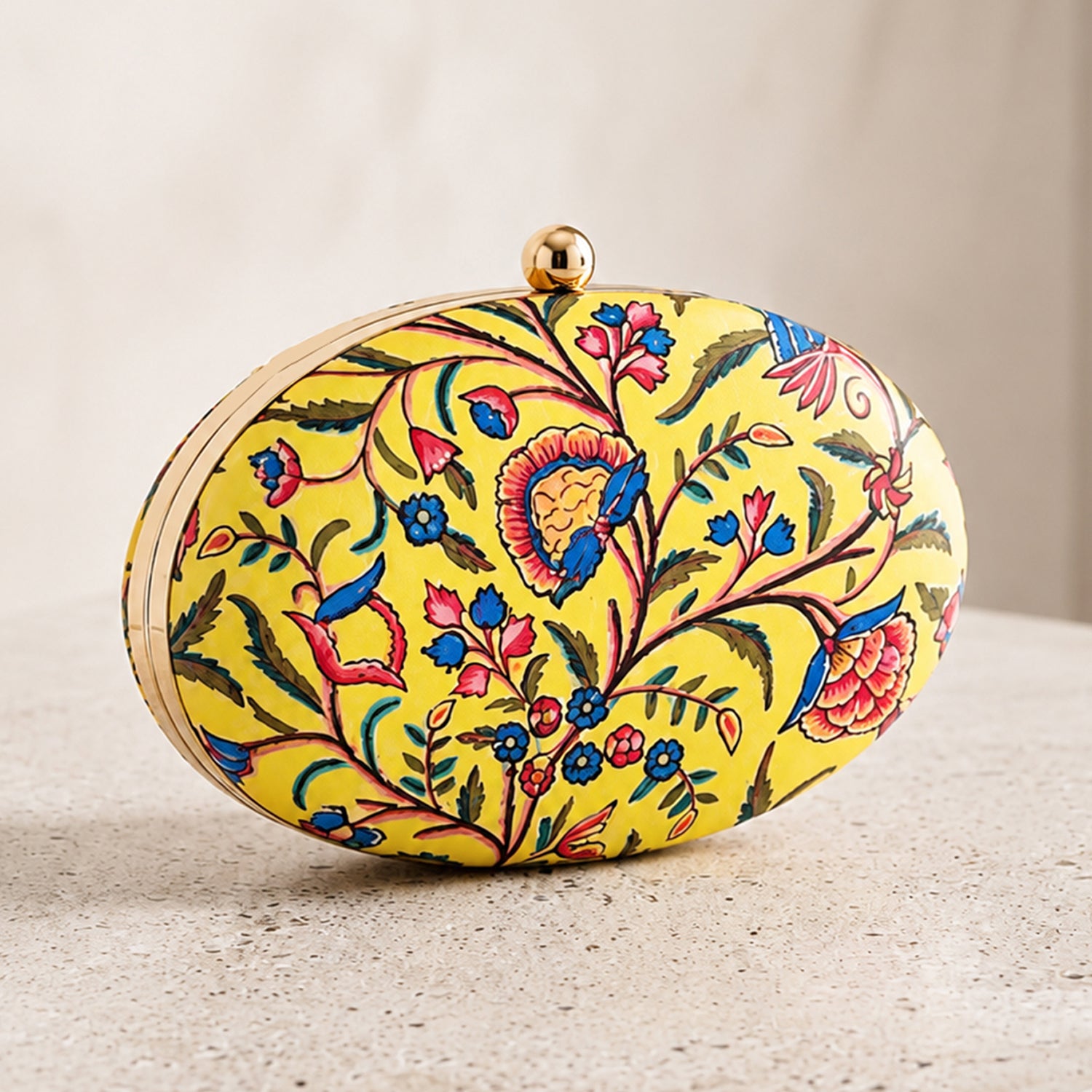 Artklim Elegant Yellow Floral Printed Clutch