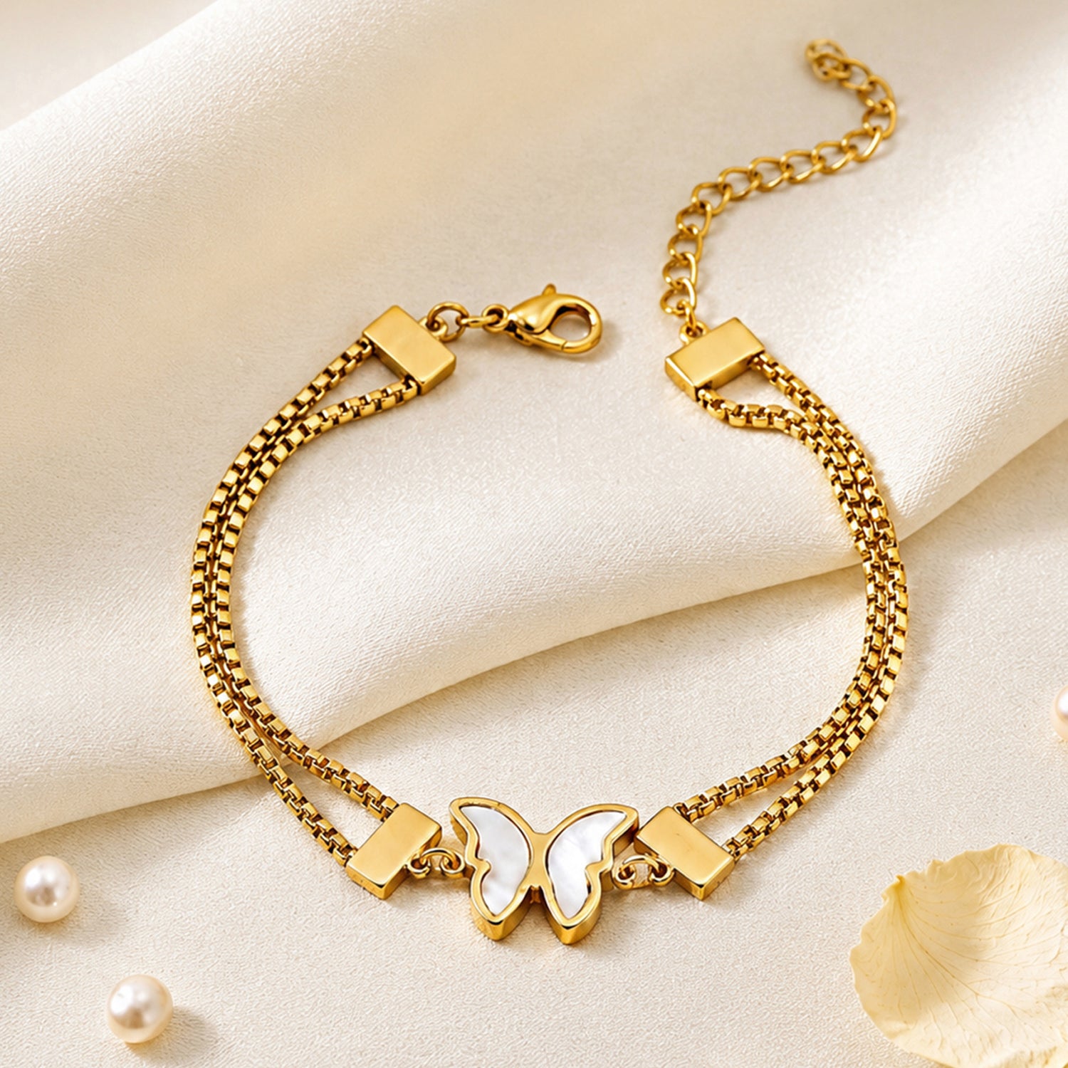 Artklim Double Chain Butterfly Gold Bracelet Anti-Tarnish Bracelet