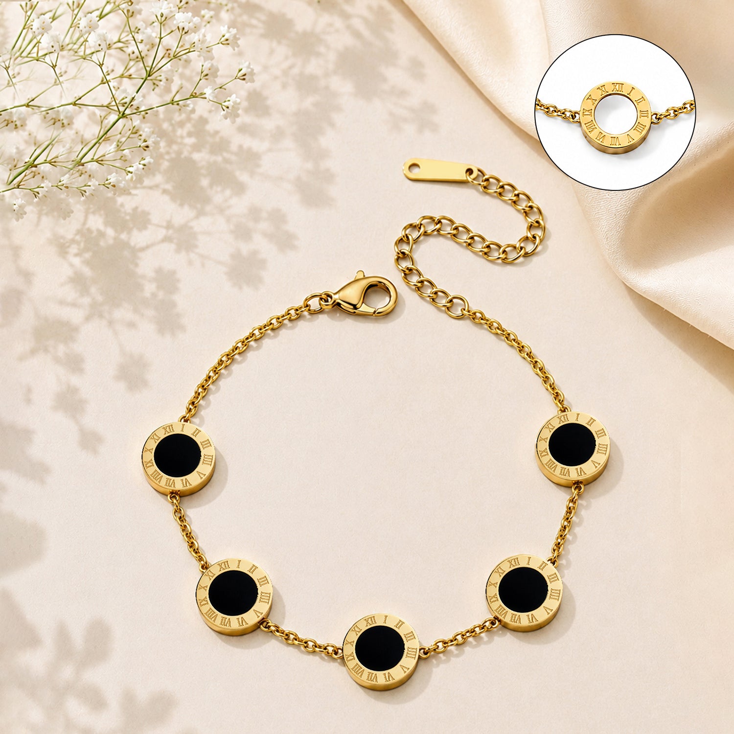 Artklim Roman Black Disc Luxury Gold Anti-Tarnish Bracelet