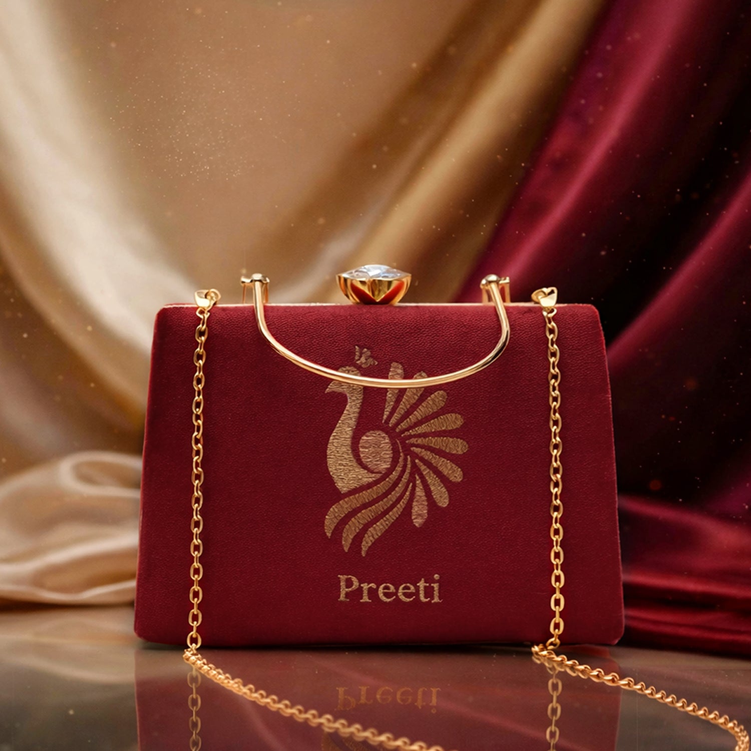 Artklim Peacock Embroidery Name Customized Clutch