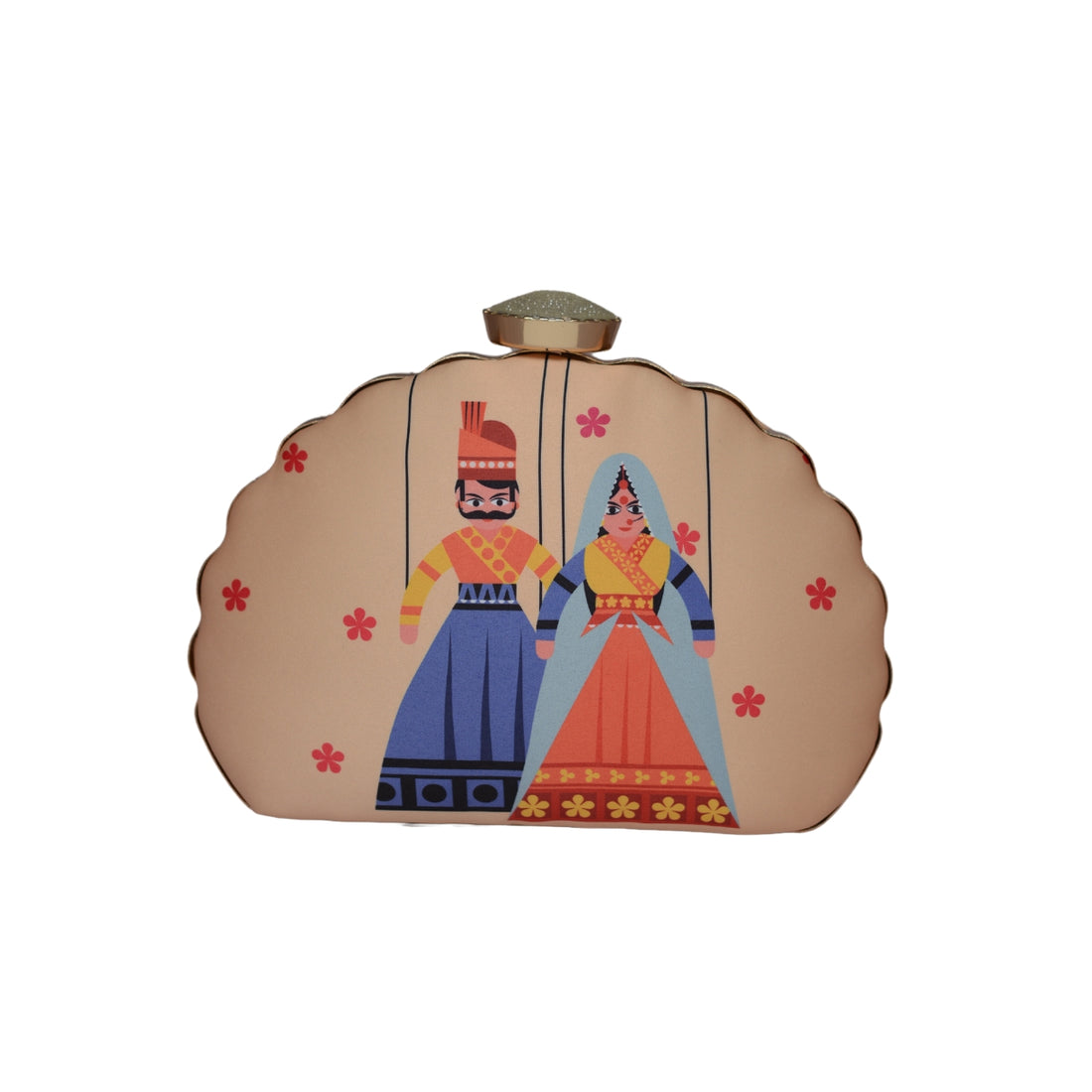 Artklim Indian Puppet Printed D-shape Clutch