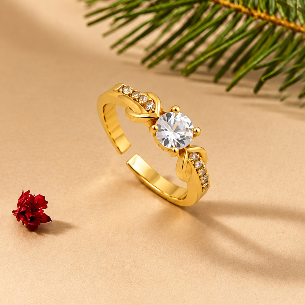 Artklim Luxe Round-Stone Gold-Tone Anti-Tarnish Ring