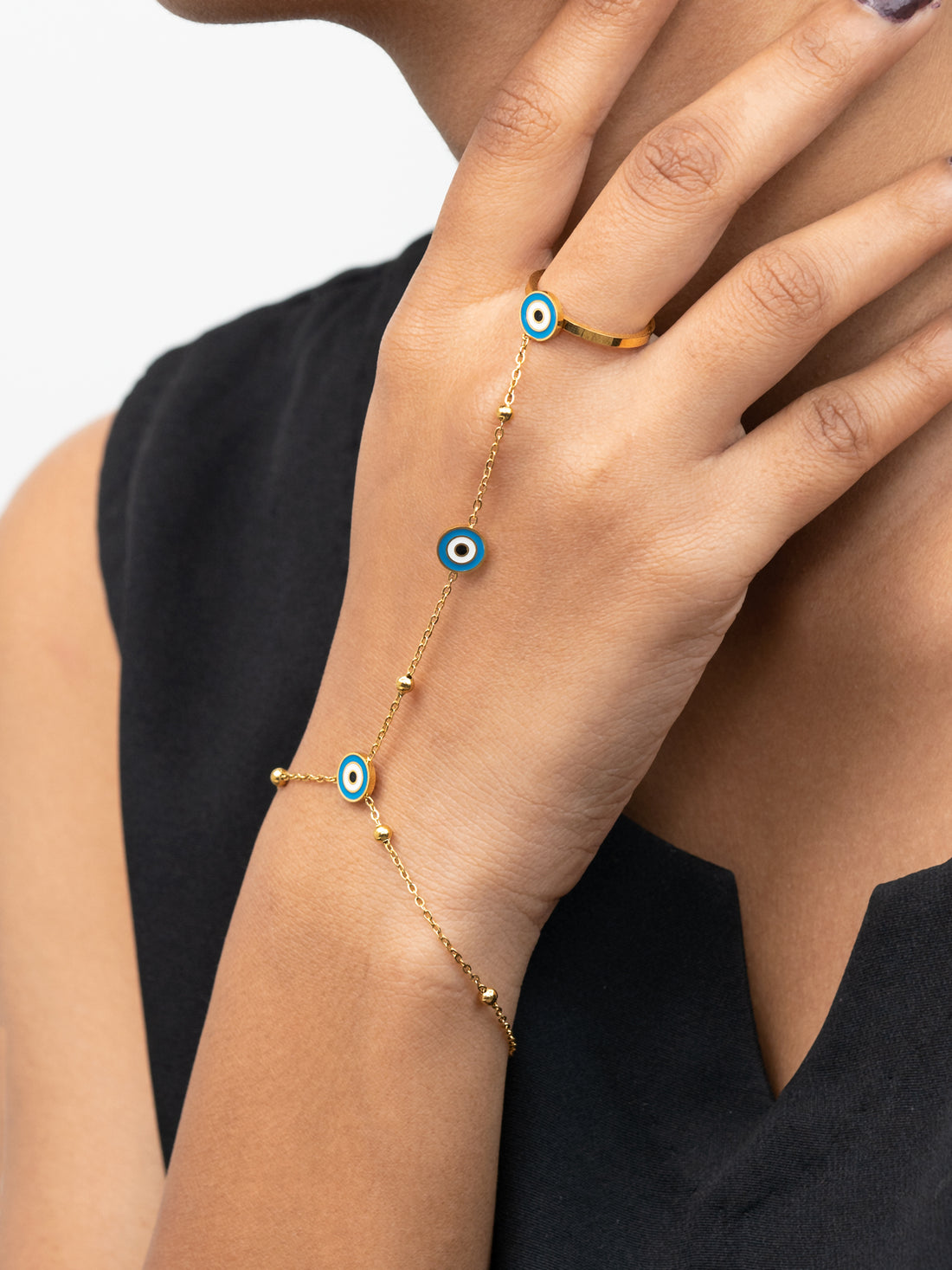Artklim Evil Eye Chain Anti-Tarnish Ring Bracelet