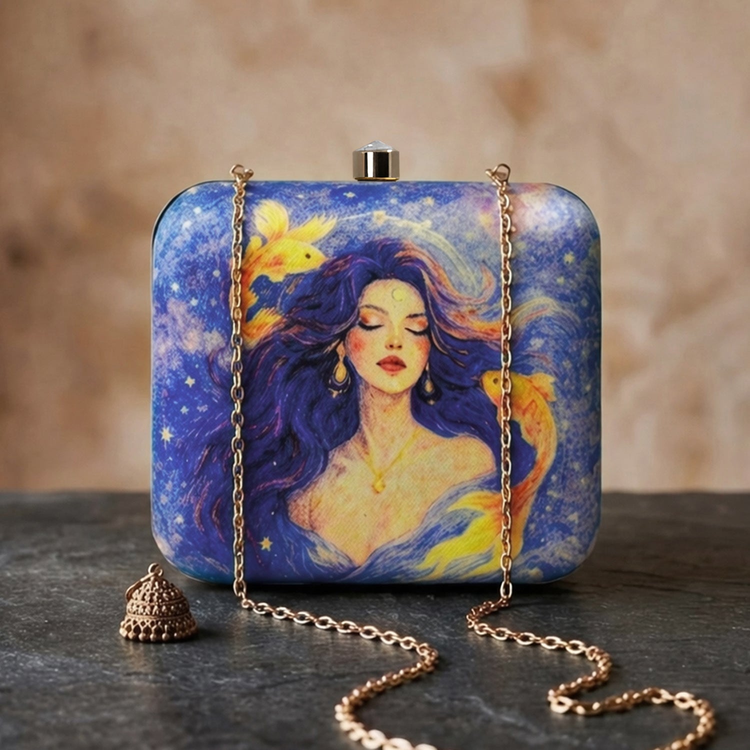 Artklim Celestial Muse Blue Printed Clutch