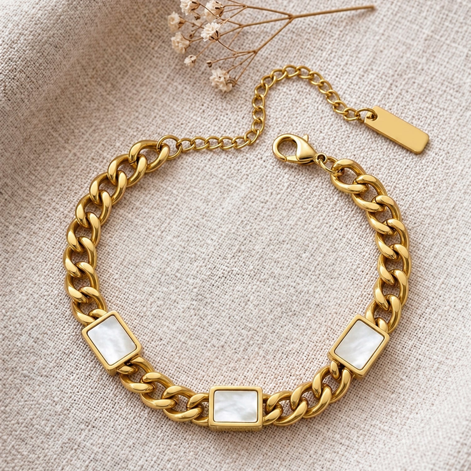 Artklim Pearl Accent Chunky Gold Chain Bracelet Anti-tarnish