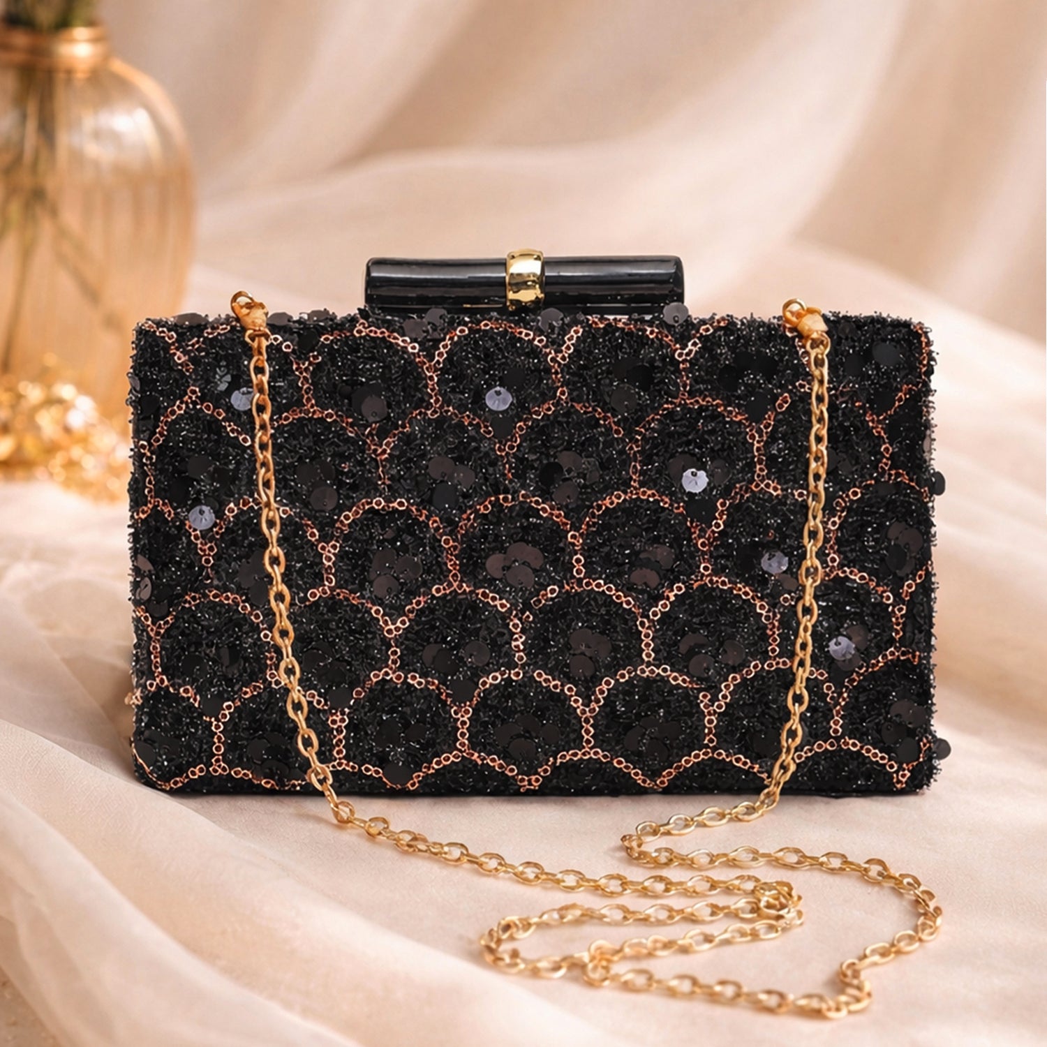 Artklim Black Designer Embroidred Clutch