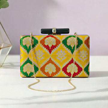 Artklim Yellow Multicolour Ethnic Embroidered Clutch