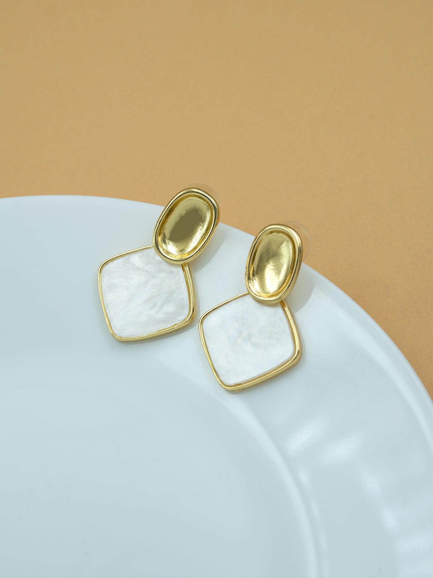 Artklim White Marble Diamond Anti Tarnish Earrings