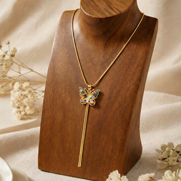Artklim Gold-Plated Chic Adjustable Butterfly Anti-Tarnish Pendant Necklace