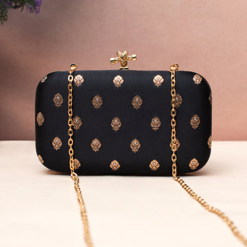 Artklim Regal Black Gold-Buti Embroidered Clutch