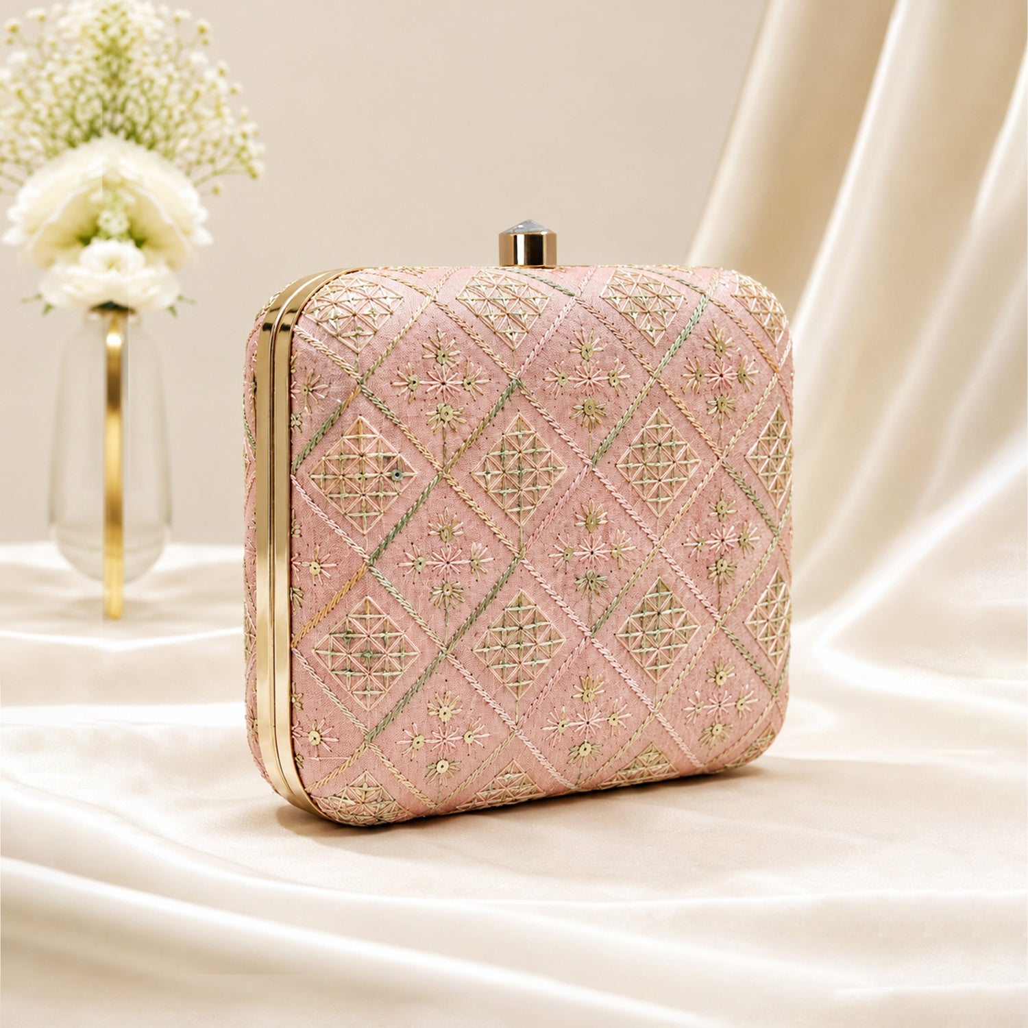 Artklim Pink Pastel Embroidered Clutch