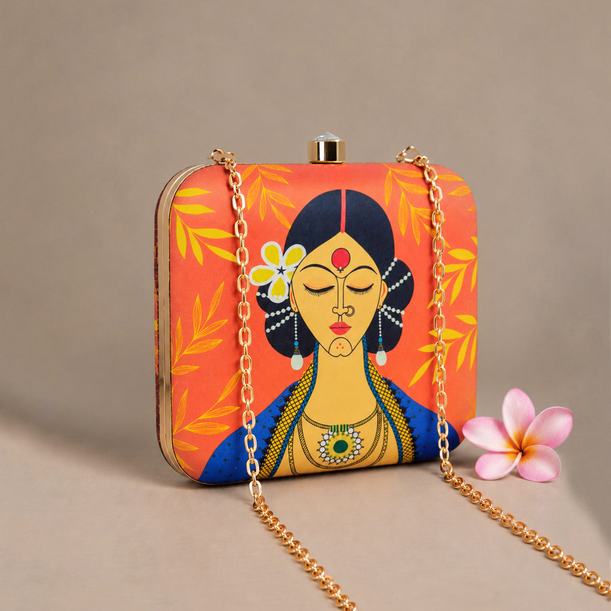Artklim Traditional Indian Woman Portrait Floral Printed Clutch