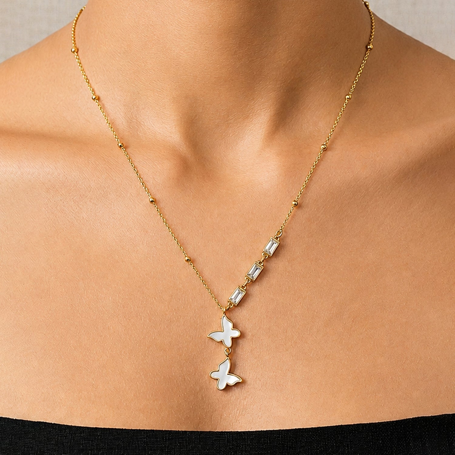 Artklim Crystal Butterfly Drop Anti-Tarnish Pendant Necklace