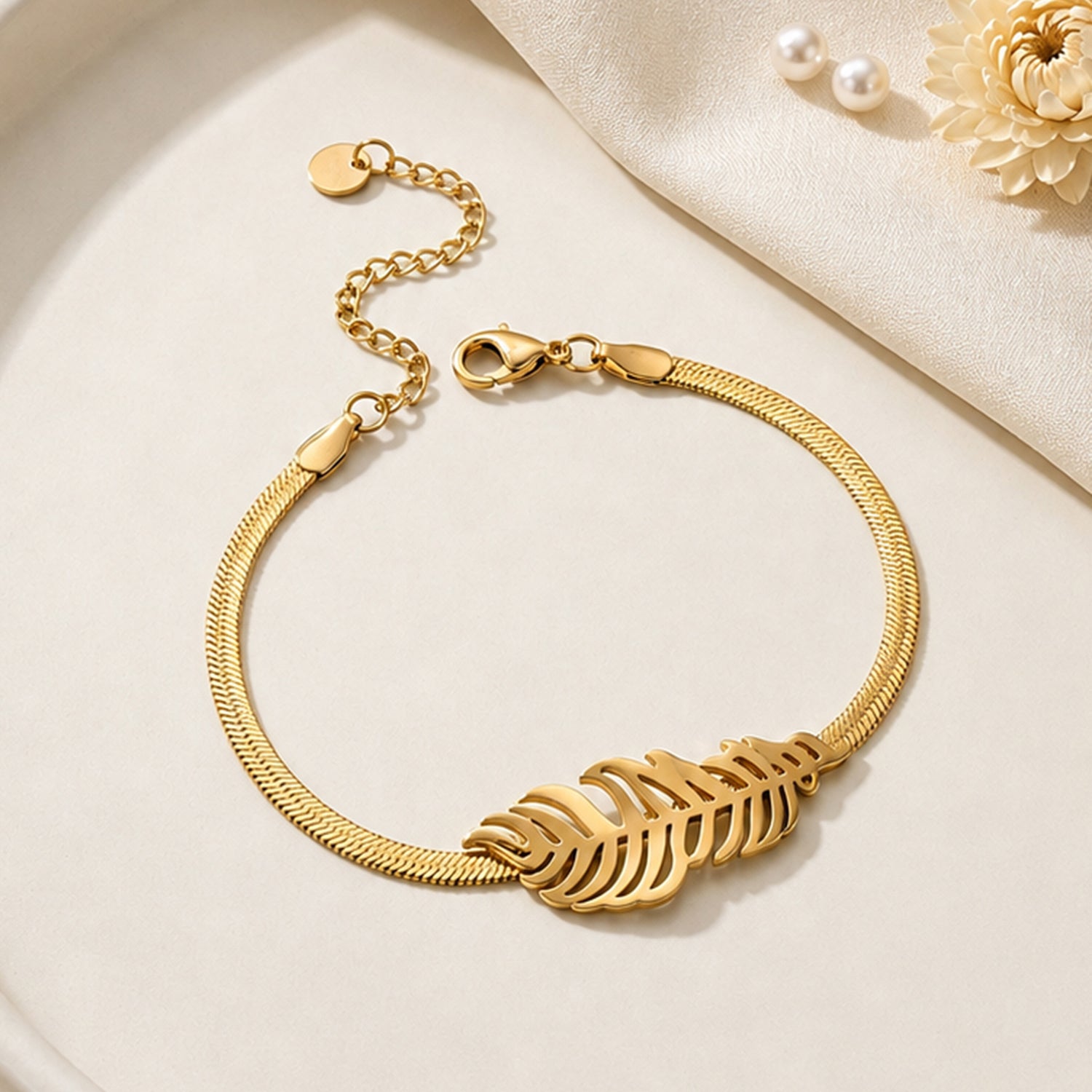 Artklim Gold Leaf Snake Chain Anti-tarnish Bracelet