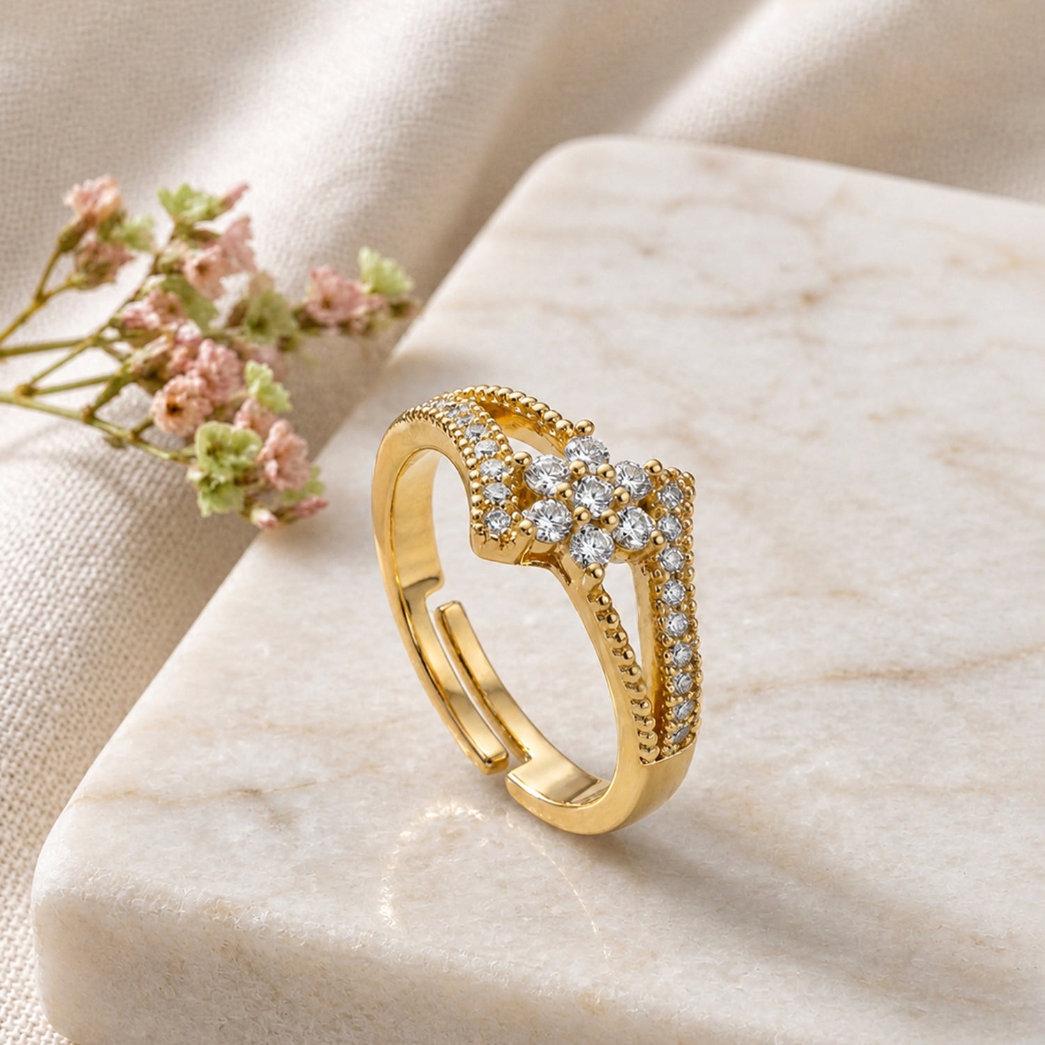 Artklim Floral Cluster Adjustable Gold Anti-Tarnish Ring