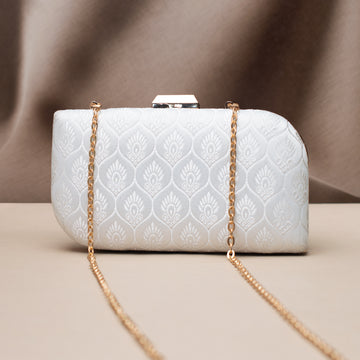 Artklim Ivory Lotus Embossed Embroidered Clutch